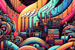 DALL·E-2023-10-22-20.44.38-Illustration-with-a-vivid-color-spectrum-prominently-featuring-industrial-elements-such-as-pipelines-factories-and-machinery.-Amidst-this-setting-